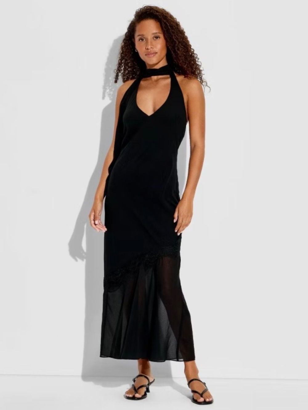 Wild Fable Women's Black Halter Neck Scarf Maxi Dress Size XS NWOT